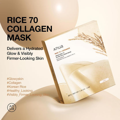 Anua Rice 70 Glow Collagen Mask 38G (1Ea)*4Set