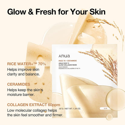 Anua Rice 70 Glow Collagen Mask 38G (1Ea)*4Set