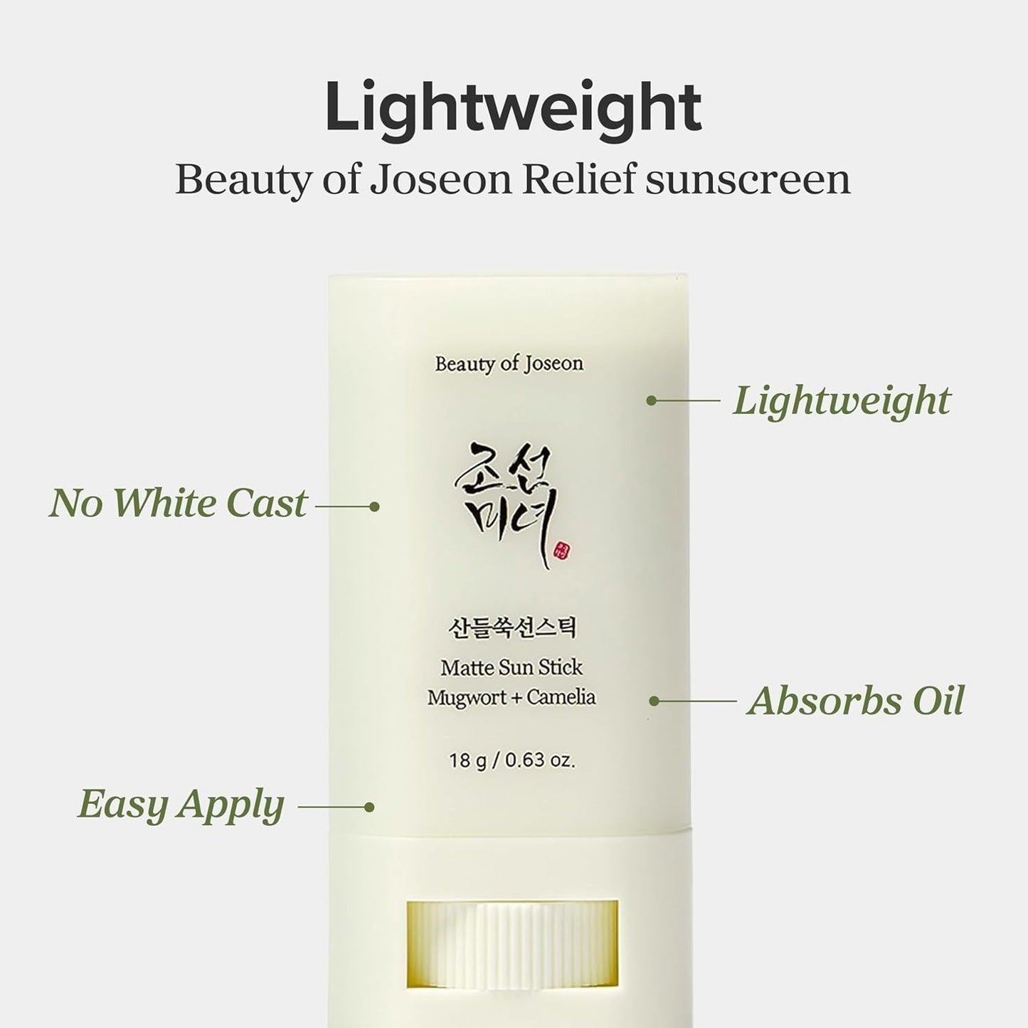 Beauty of Joseon Matte Sun Stick : Mugwort + Camelia SPF50+ PA++++ 18g